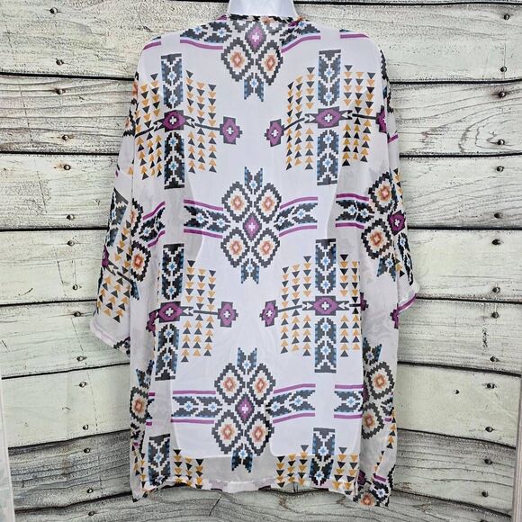 Tribal Print Open Front Kimono Lightweight Cover Up One Size - Picture 4 of 5